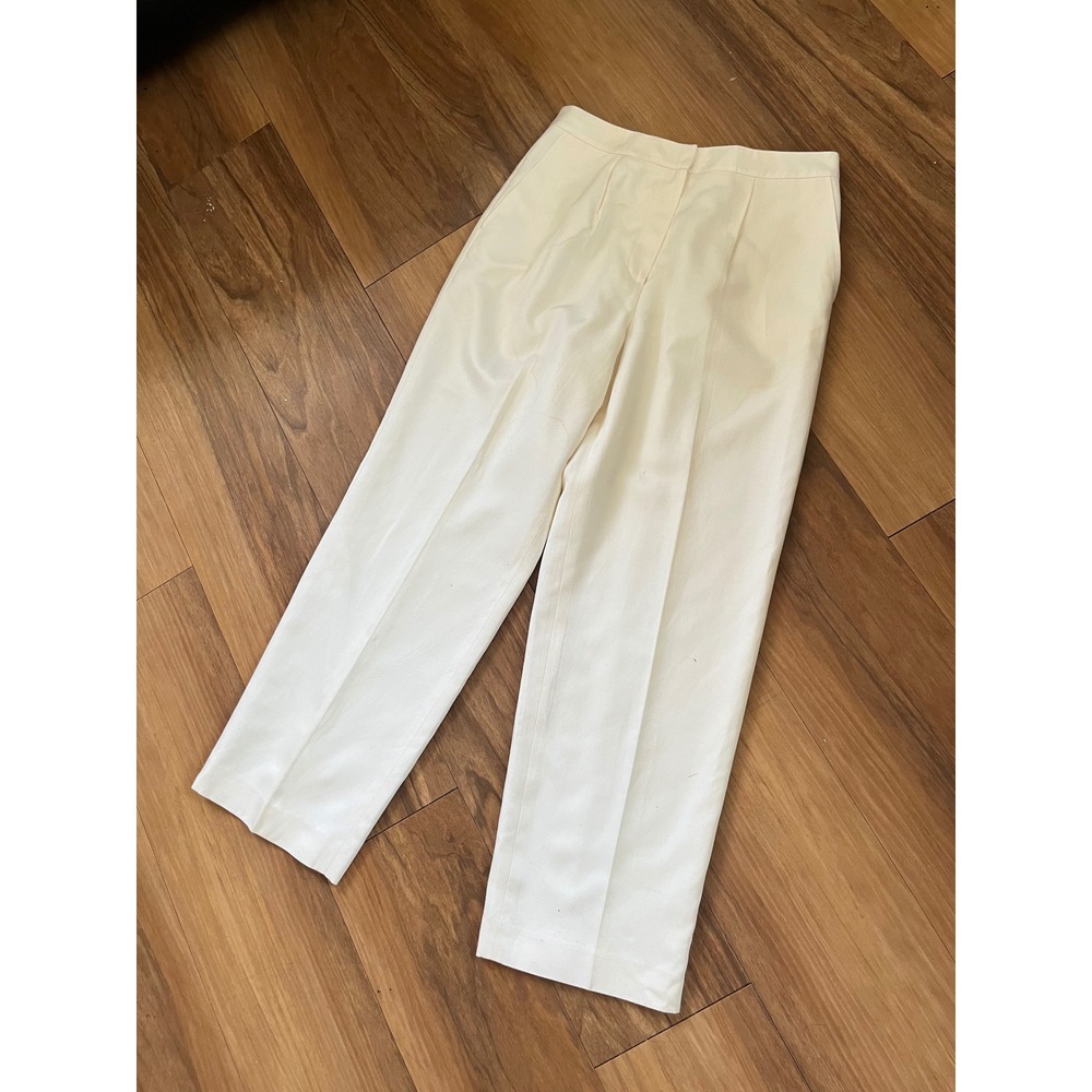 Talbots Petites Silk Cotton Blend Pants off white  Straight Leg Size 6P (Chevy)